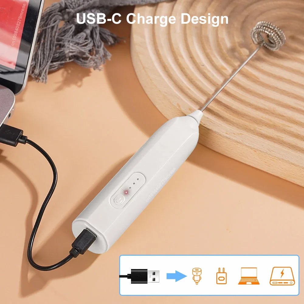 Electric Milk Frother Egg Beater Mini Portable Coffee Whisk Mixer USB Rechargeable Milk Foamer Maker Wireless Handheld Stirrer