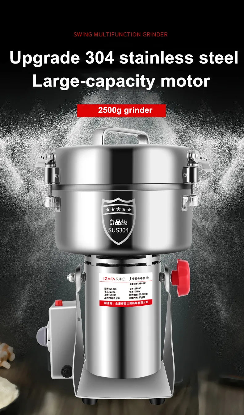 110V/220V 2500g Powder Machine Grinder Home Commercial Medicinal Herbs Cereals Spices Miscellaneous Grains Flour Grinder 4500W