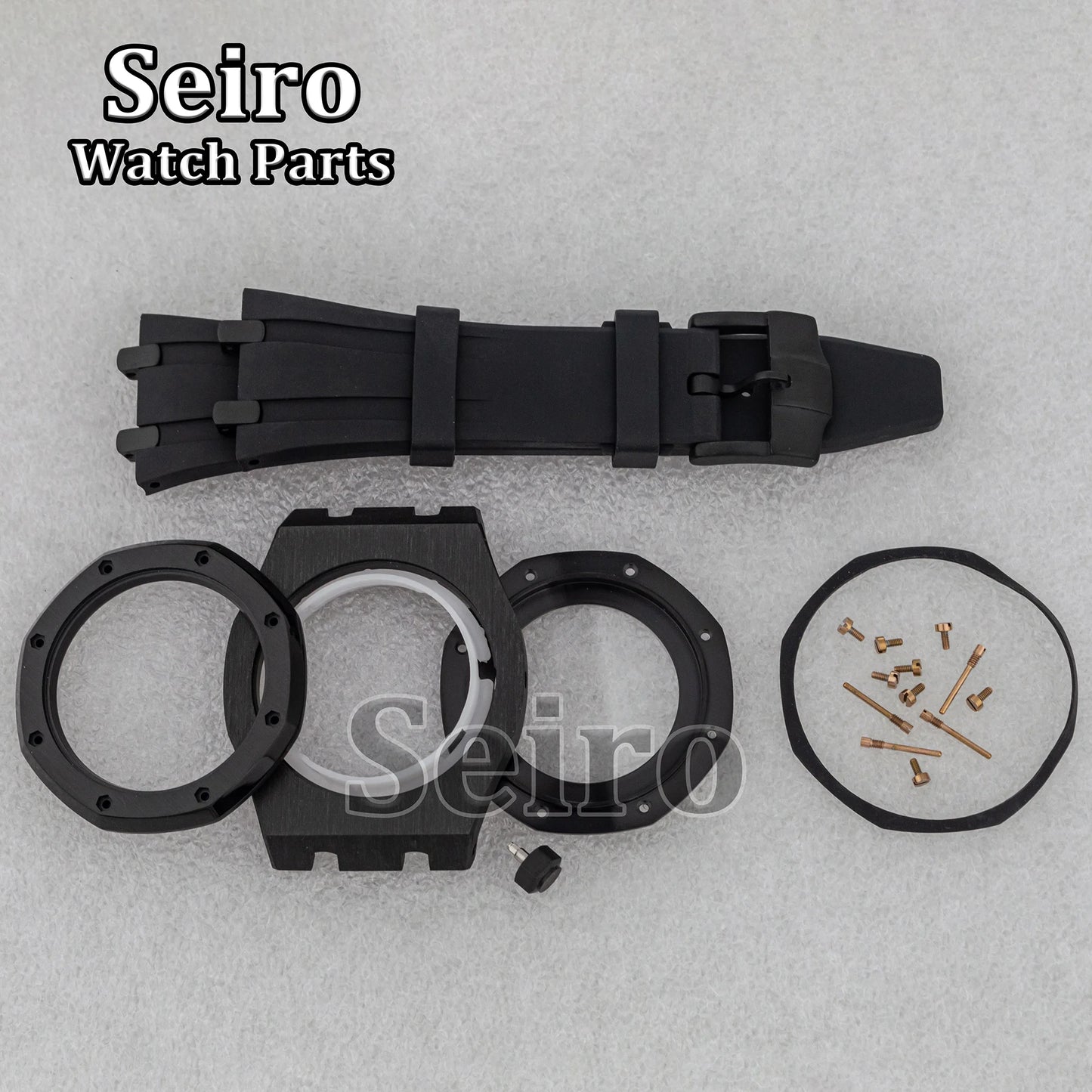 42mm Octagon Watch Case Rubber Strap Sapphire Crystal 10bar for 31.8mm Dial Royal Oak NH35 NH36 Movement Watch Modified Parts