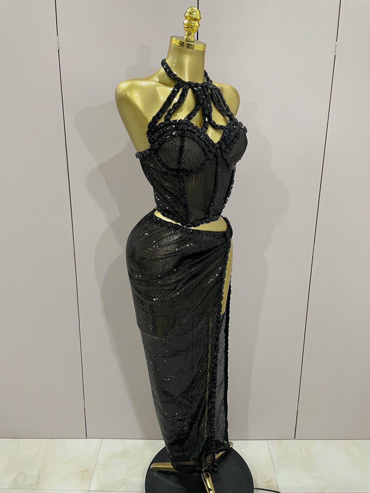 Sexy Luxury Shiny Diamond Sequins Cocktail Dress 2Pcs Set 2025New Women Evening Celebrate Birthday Party Nightclub Stage costume