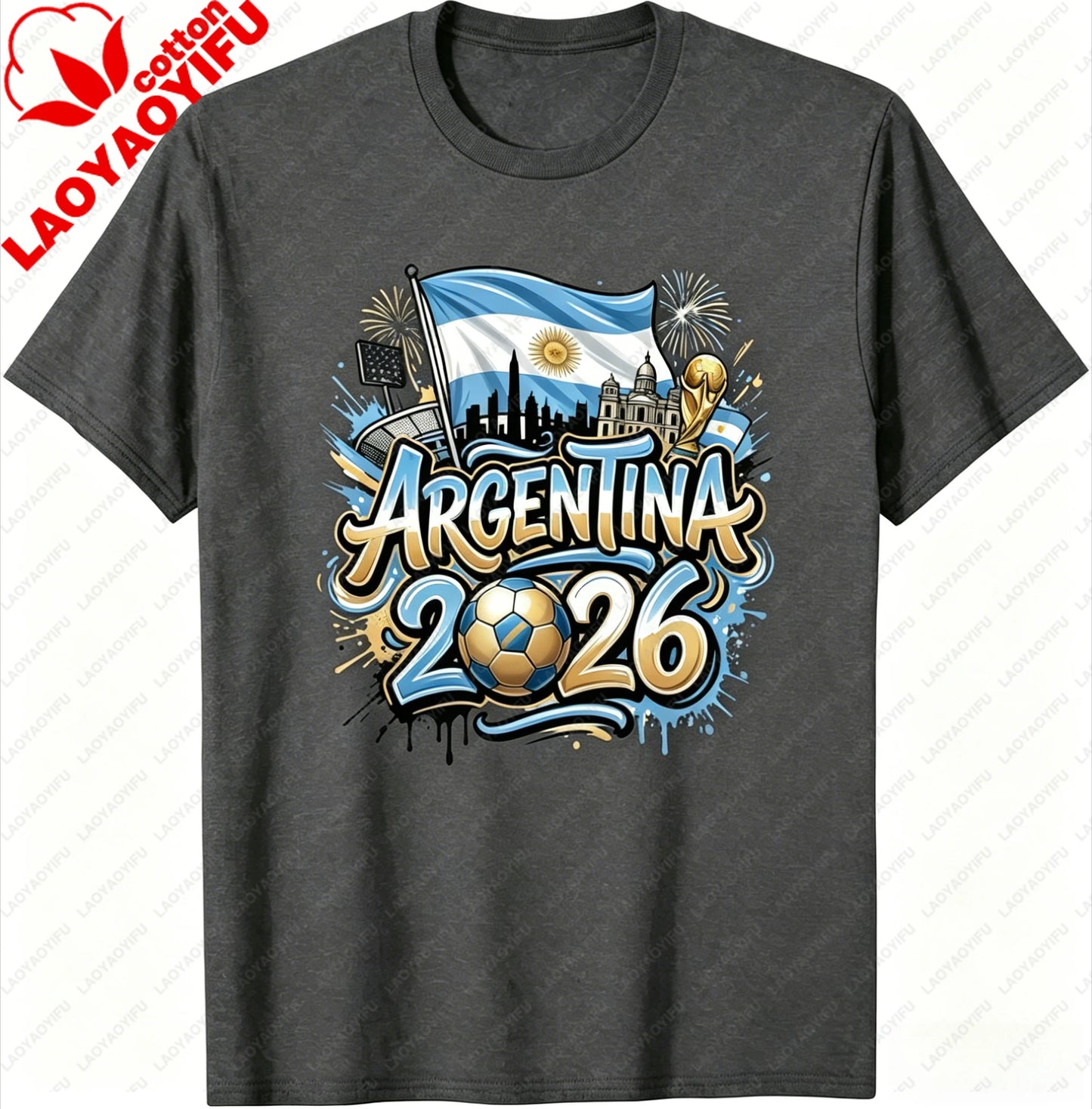 Unisex Argentina 2026 Soccer Tee Vintage Style Graphic Football Fan Supporter Casual Streetwear Top