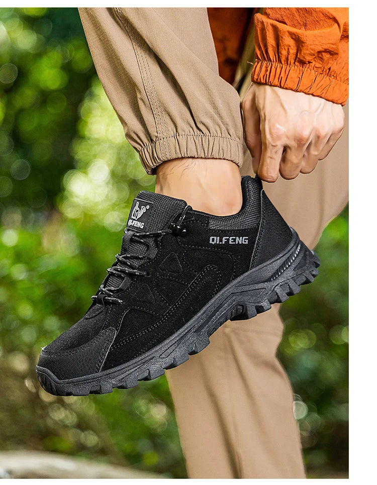 Men's Outdoor Lace-Up Leather Comfortable Versatile Lightweight Hiking Shoes Casual Sports Footwear