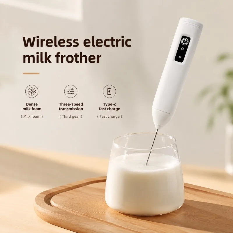 Electric Milk Frother + Egg Beater Wireless Type-C Charging 3 Speeds Mini Handheld Foam Maker Coffee Whisk Cooking Tools