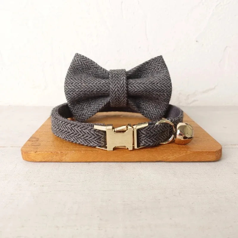 Personalized Name Cute Dog & Cat Collar with Premium Bow Tie Free Engraving ID Name Tag, Thick Suit Fiber Pet Collar & Accessory