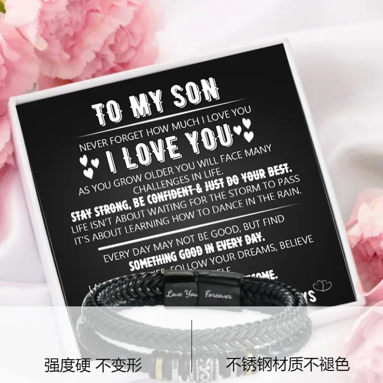 To My Son Bracelet, Stainless Steel Bracelet Son Inspirational Gifts From Mom Dad, Birthday Gifts For Son Message Card Gift Box
