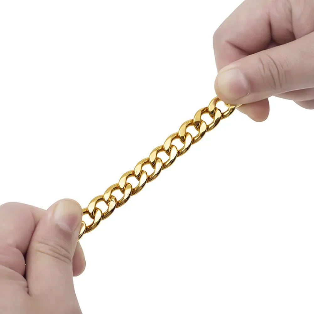 Stainless Steel Gold Chain Dog Leash Metal Chew Proof Heavy Duty Dog Leash Chain with Leather Padded Handle for Large Medium Dog