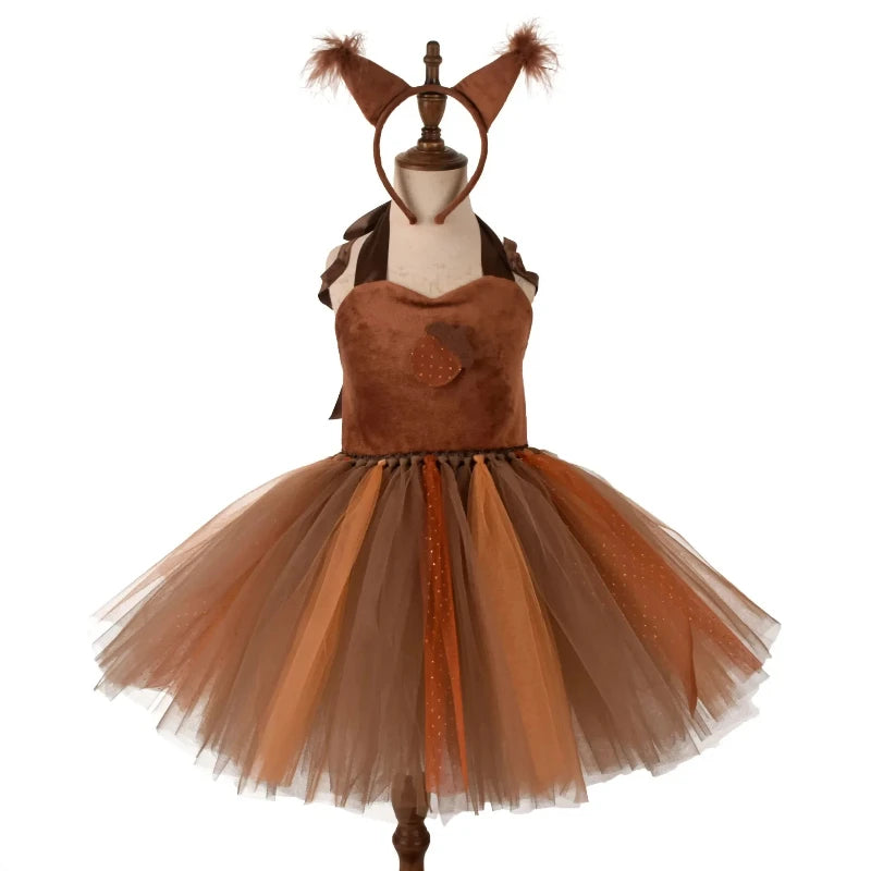 Halloween Costume Children's Squirrel Dress Animal Cute Dress Children's Day Performance Costume Role Play Tutu Dress 2-12Y