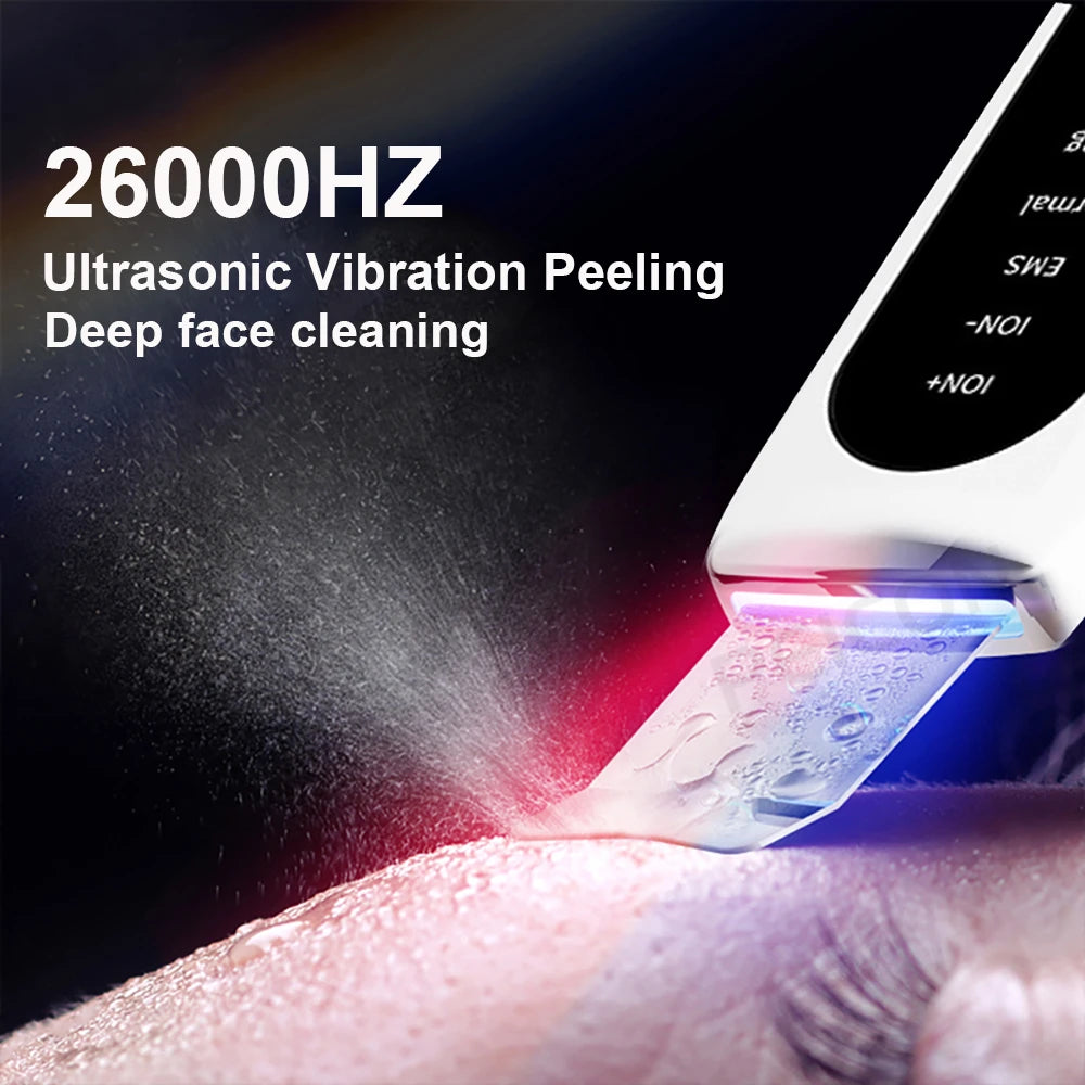 Ultrasonic Skin Scrubber Facial Peeling Machine Face Scrubber Acne Pore Deep Cleaning Facial Cleaning Spatula Blackhead Remover