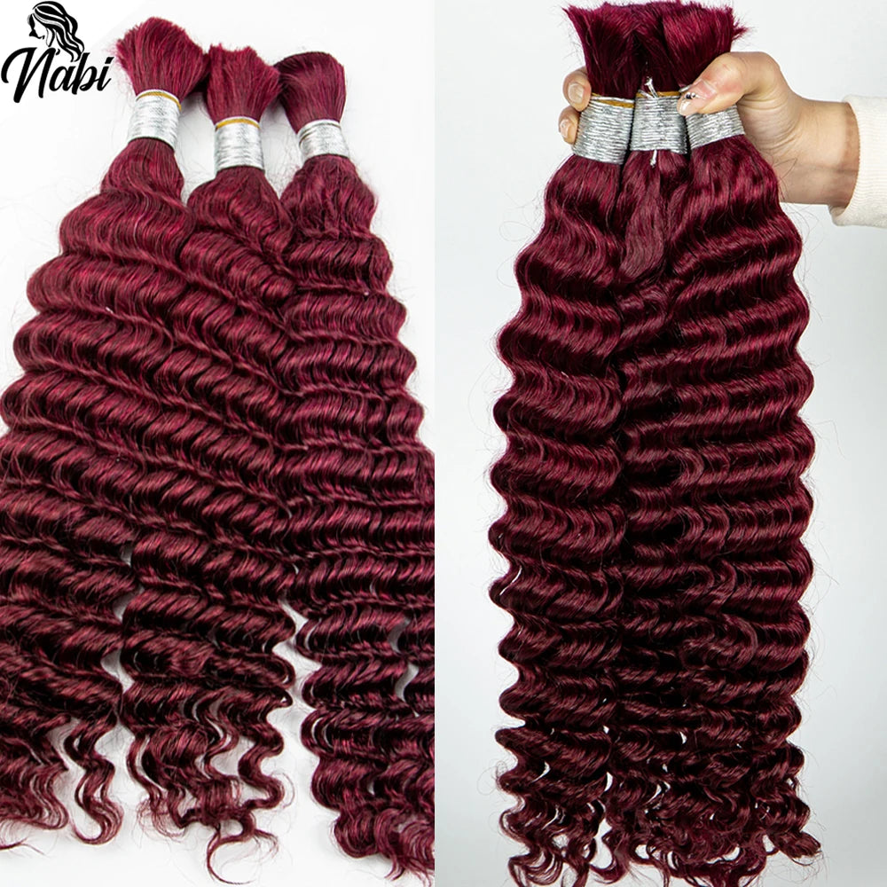 4/27# 99J# Colored Human Hair Boho Braiding Hair 50g/bundle Deep Wave Brazilian Human Braiding Hair for Black Women