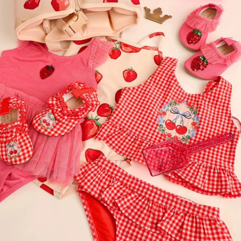 Kids Swimwear for Girls KS Brand New Summer Baby Swimsuit Cute Cherry Kids Outfit Set Holiday Beach Bikini Children Clothing