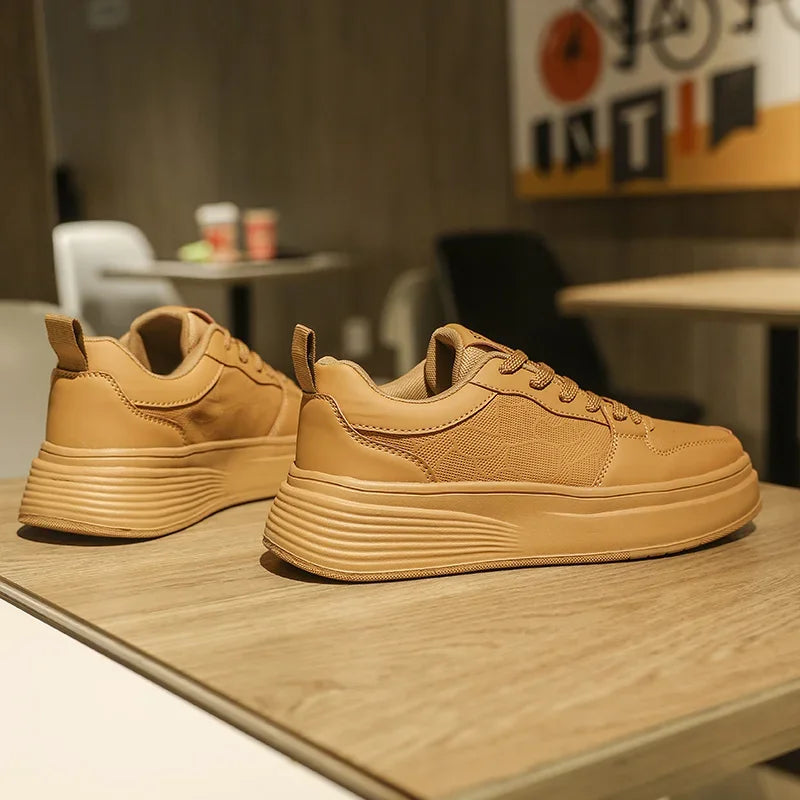 Men's Casual Sport Shoes Thick Bottom Invisible Heightening 10cm Rubber Outsole Synthetic Upper Breathable Lace-Up Sneakers