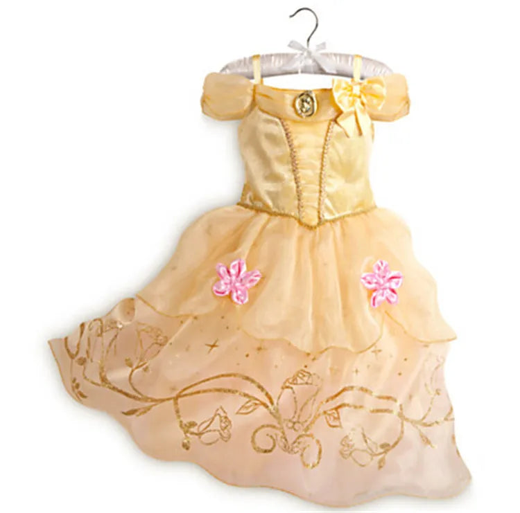 Halloween Birthday Carnival Princess Costume Dress Elsa Anna Snow White Aurora Moana Rapunzel Mermaid Belle for Girls 2-8Y