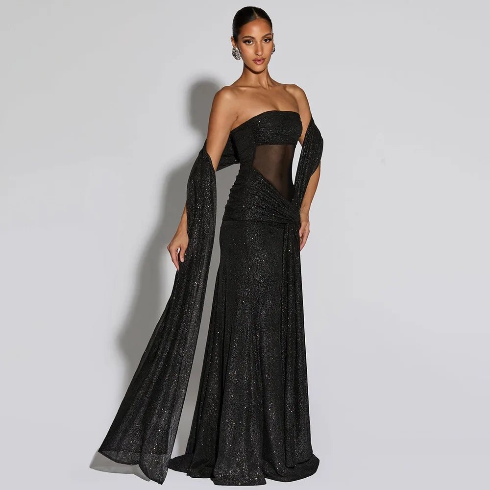 Townlike Slim Bodycon A-line Maxi Long Dress Women 2025 Summer Dress Ribbon Sparkle Glitter Nightclub Sexy Party Dresses