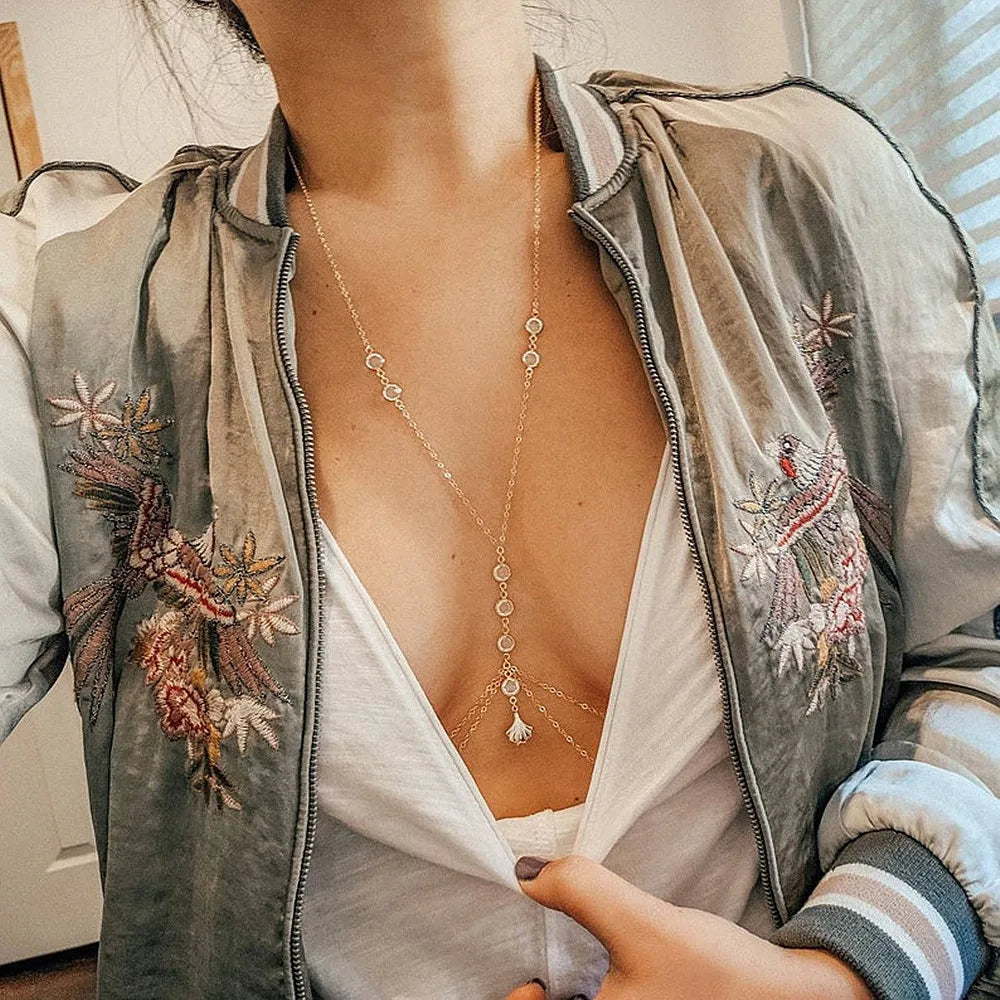 New Simple Summer Sexy Body Bikini Chest Chain Harness Chain Jewelry Charm Body Necklaces Chain For Women Fashion Jewelry Gift