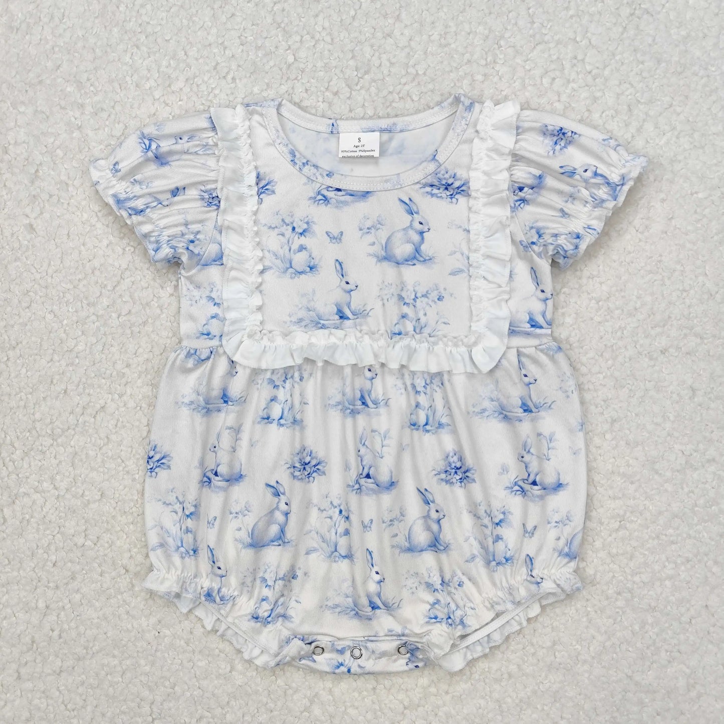 4.14y NEW stock baby girls summer romper wholesale boutique embroidery pattern floral flowers purple flying sleeves onesie