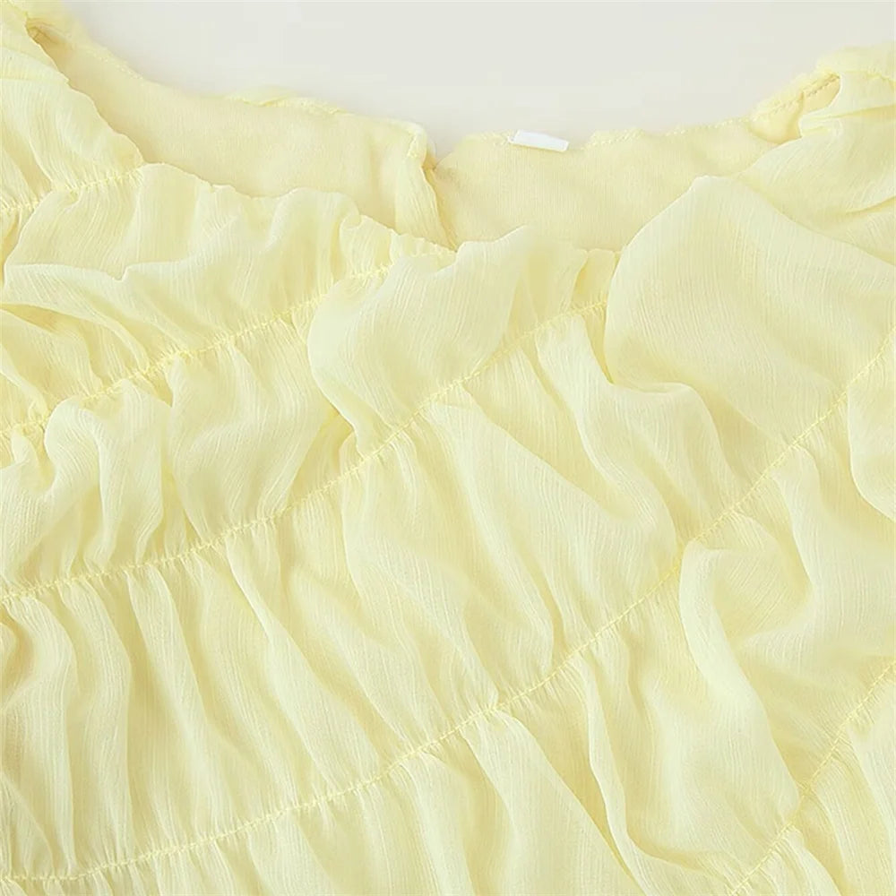 women's long sleeved mesh pleated loose casual dress summer new product solid color temperament long skirt