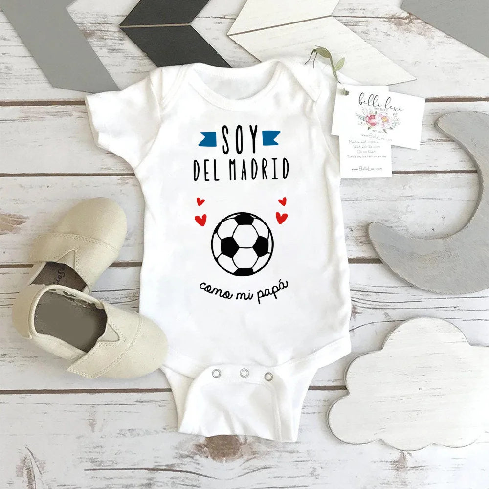I'm From Madrid Like My Dad Spanish Print Baby Bodysuit Funny Newborn Jumpsuit Infant Short Sleeve Romper Toddler Clothes Outfit