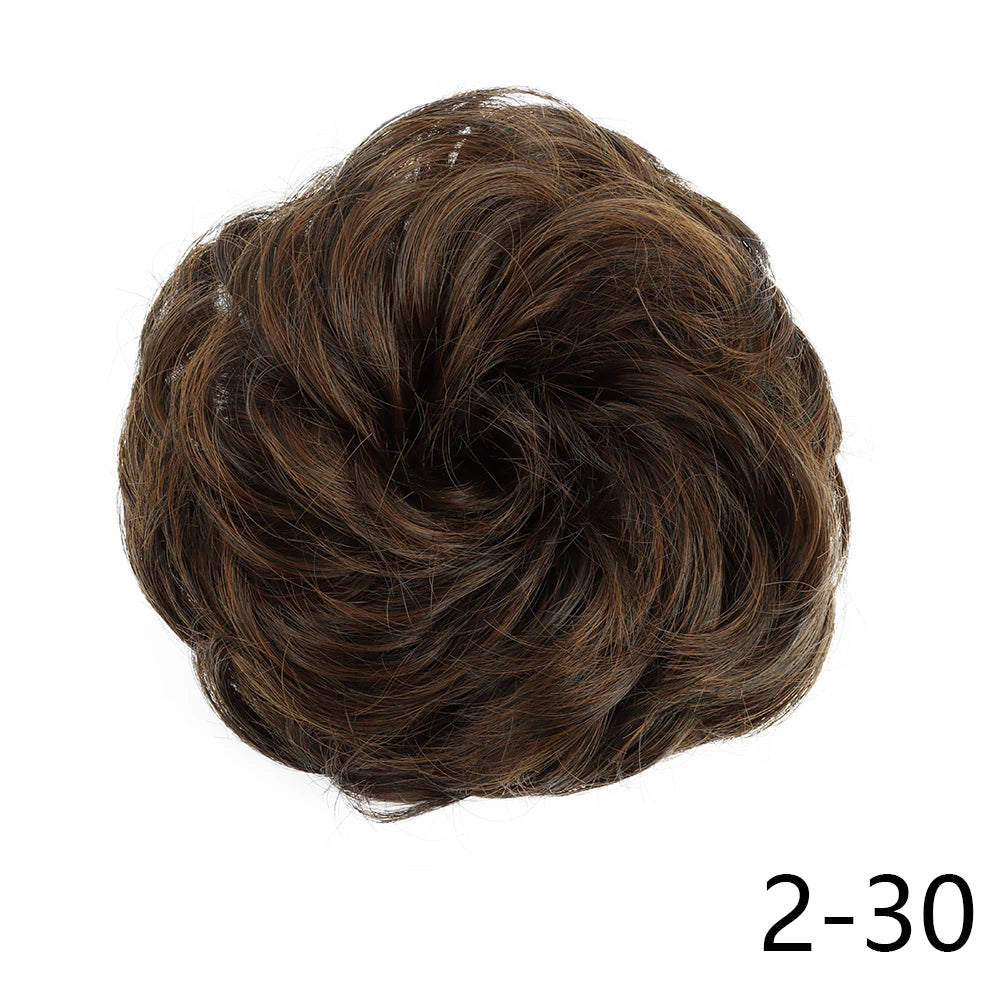 Synthetic Hair Bun Wig Donut Wavy Elastic Rubber Scrunchie Hair Pieces Ladies Ponytail Hair Extension Curly Wrap