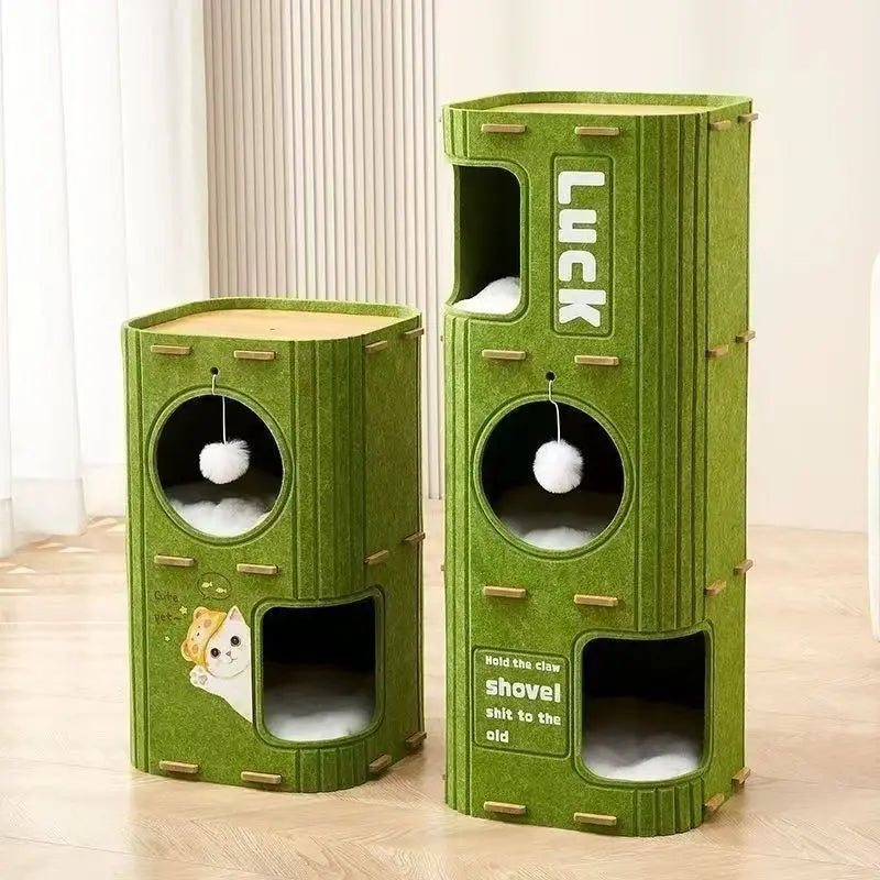 Luxury Multi layer Pet Four season Drilling Integrated Cat Tree Hole Double layer Grab Board Closed Universal Cat House