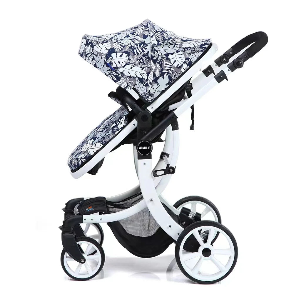 Leather 2 in 1 Baby Stroller,Two Way Stroller,Car Seat Newborn Bassinet,travel white folding baby stroller,baby Carriage Pram