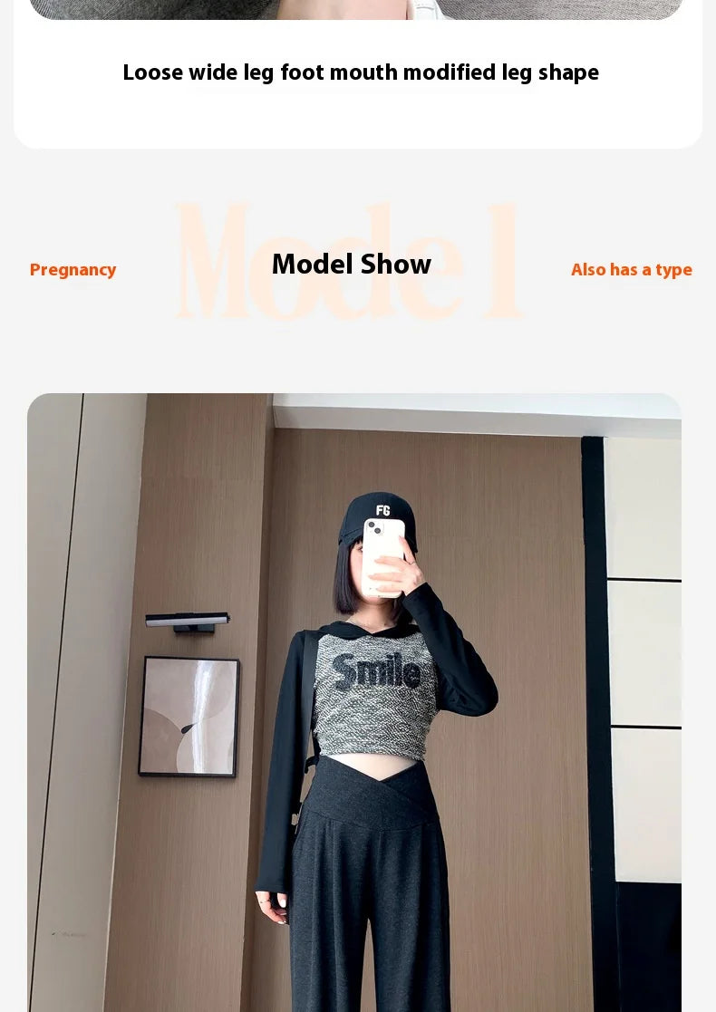Maternity Pants Spring and Fall Wide-Legged Pants Low-Waisted Glutinous Pants Small Casual Straight Pants Maternity Clothing