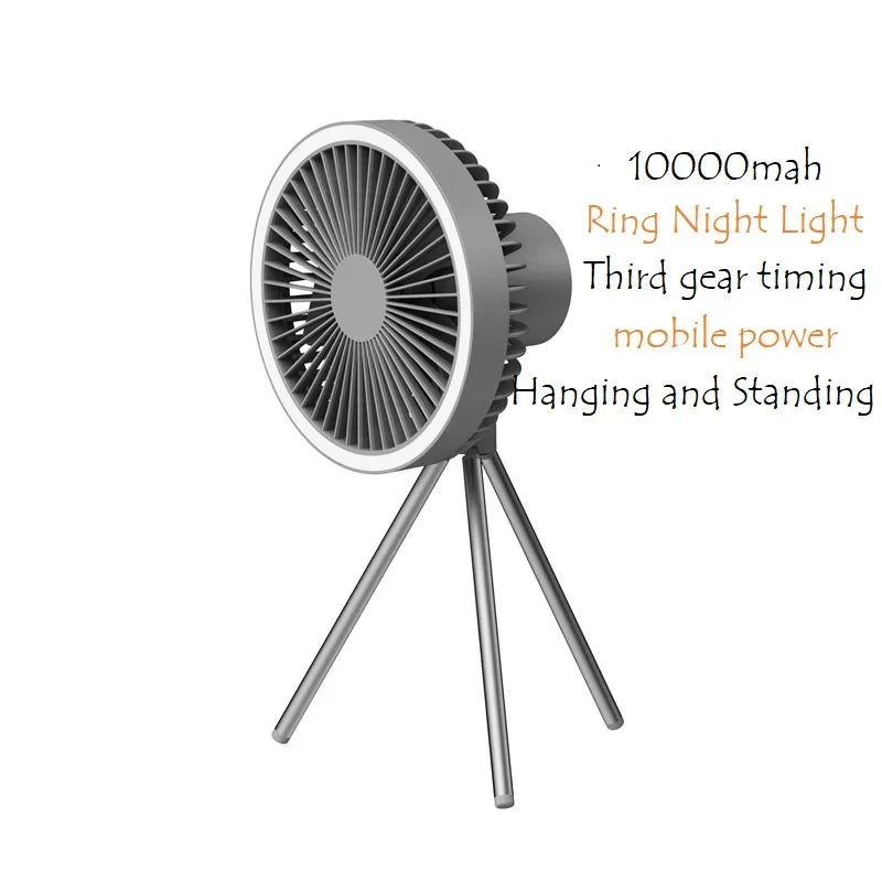 Outdoor Portable Remote Control Camping Fan Retractable Tripod Floor Fan USB Rechargeable 10000mAh Tent Ceiling Fan Ventilator