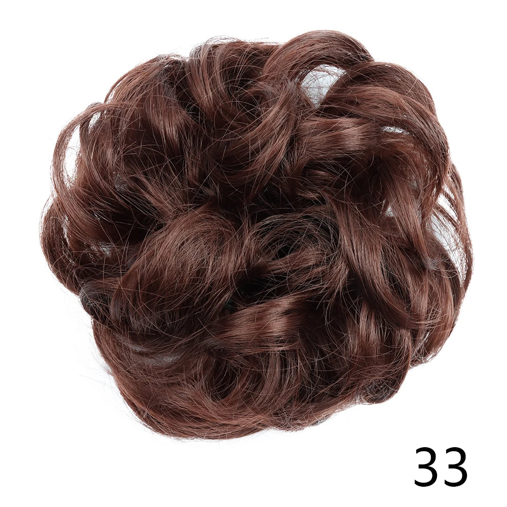 Synthetic Hair Bun Wig Donut Wavy Elastic Rubber Scrunchie Hair Pieces Ladies Ponytail Hair Extension Curly Wrap