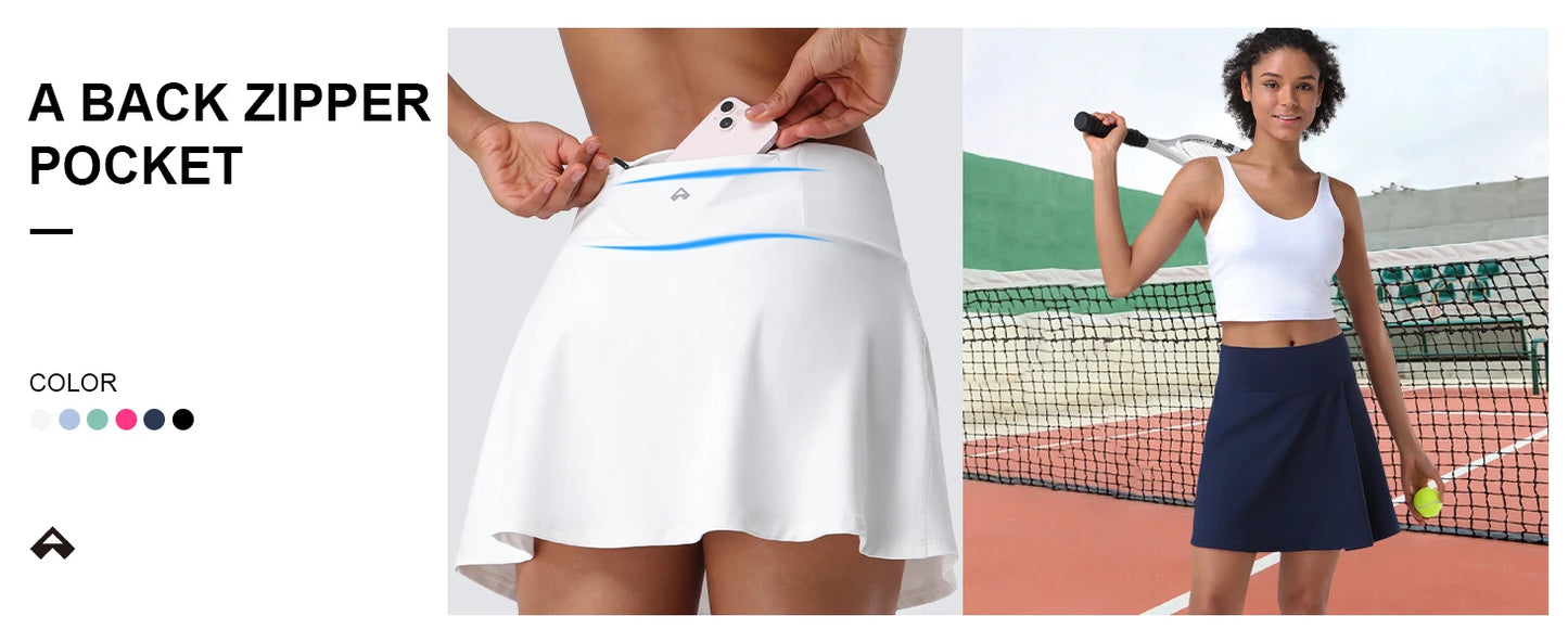 Pioneer Camp Women's 18" High Waisted Tennis Skort with Built-in Shorts & Pockets, Golf Athletic Long Skirt for Tennis Running W