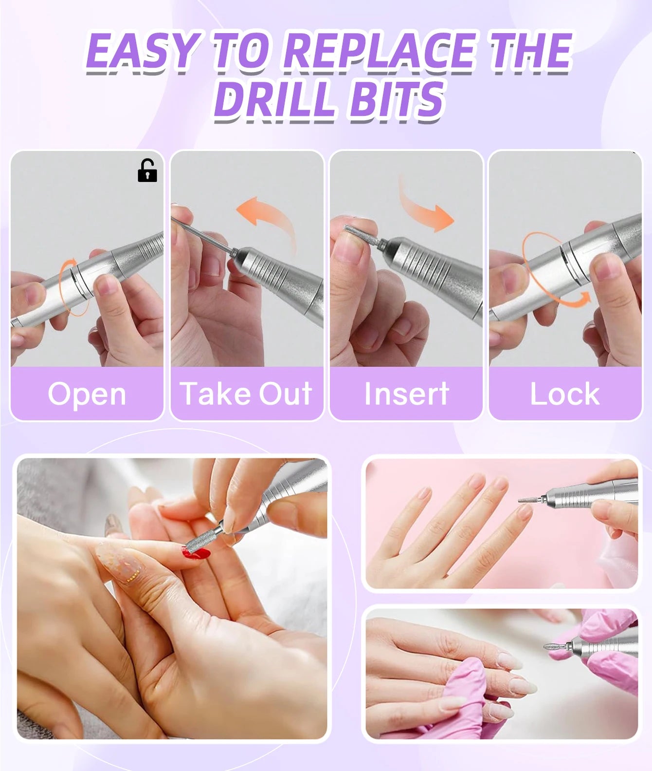 45000RPM Electric Nail Drill Machine With LCD Display Rechargeable Portable Nail File Set for Gel Nails Polish Nail Art Tools