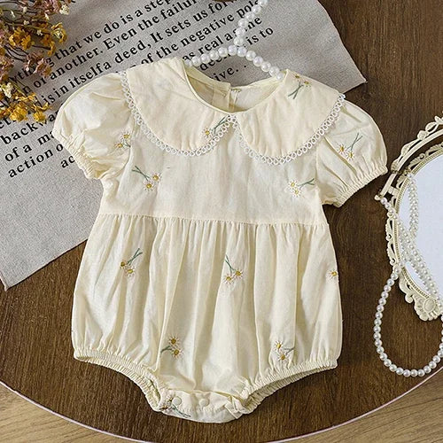 2025 New Summer Toddler Baby Girls Jumpsuit Short Sleeved Cotton Stripe Newborn Baby Girls Romper 0-24M Baby Girls Clothing