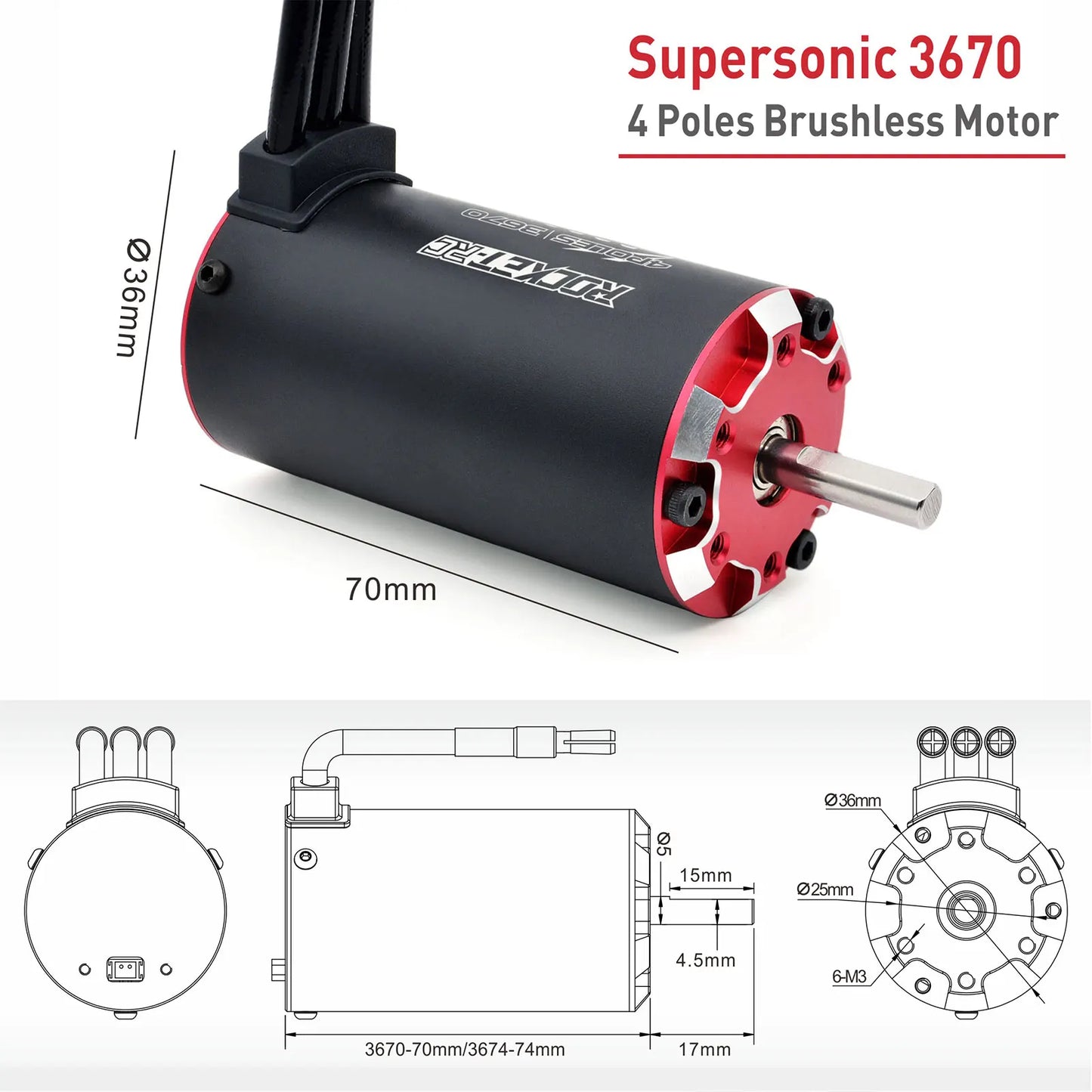 RC motor Rocket V2 supersonic Brushless Motor w/ Temp Sensor 3650 3660 3665 3670 3674 for 1/8 1/10 RC Car
