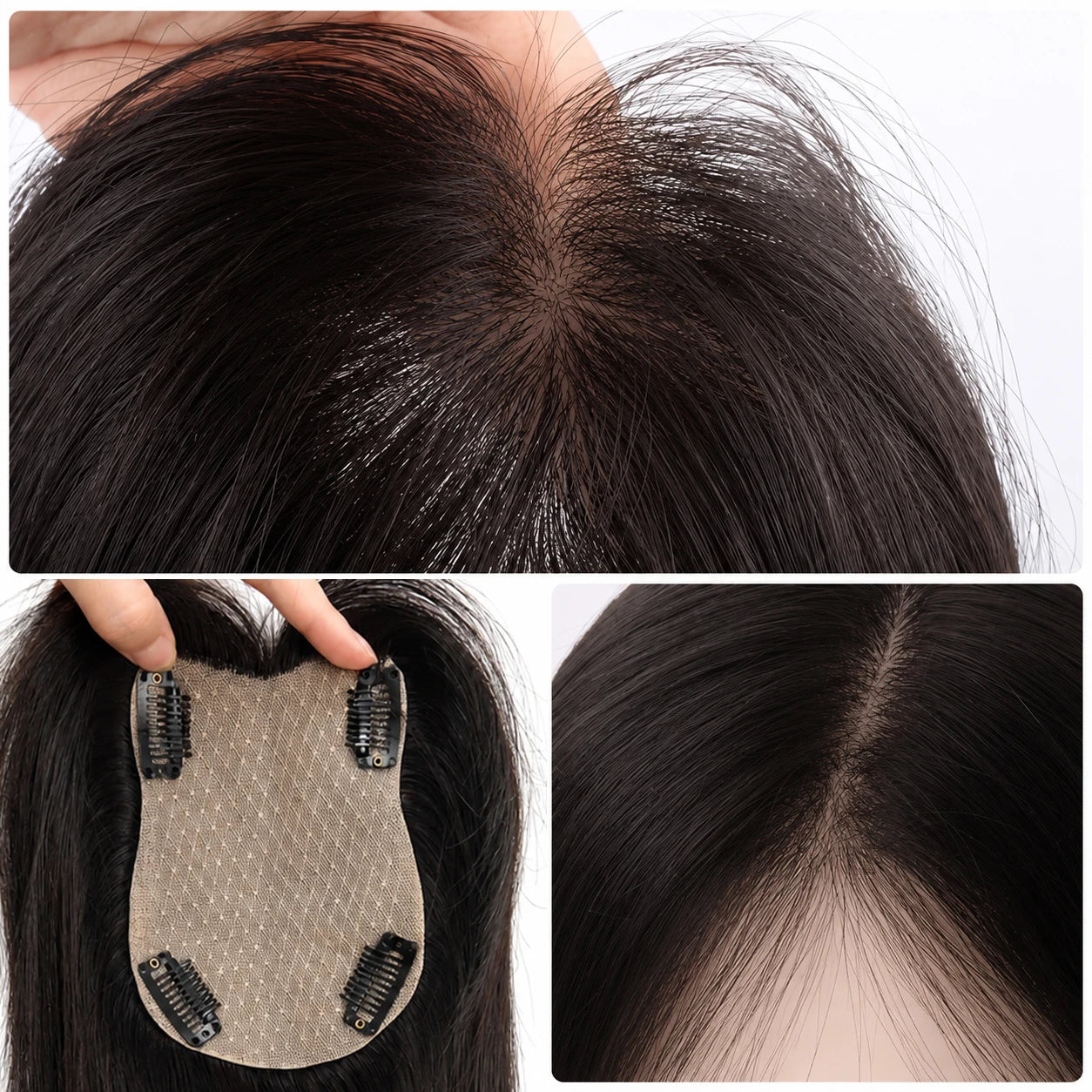 Brown Straight Hair Topper For Women Skin Silk Base Virgin Human Hair Piece Cover Breathable Silk Top Toupee with Clips in