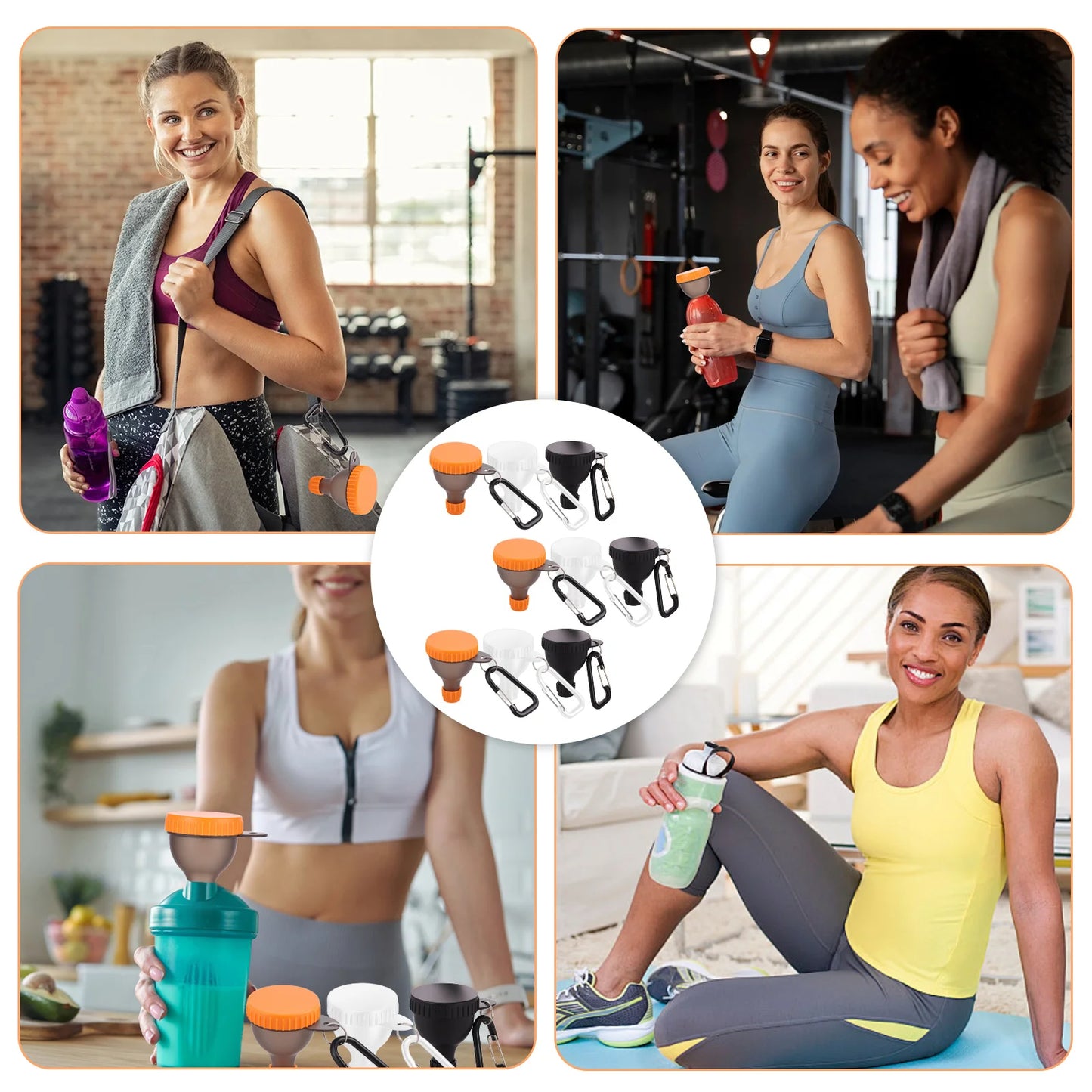 9Pcs Protein Powder Funnel Set 50ml Portable Mini Protein Powder Bottle Carabiner & Reinforced Cap for Workout Fitness Traveling
