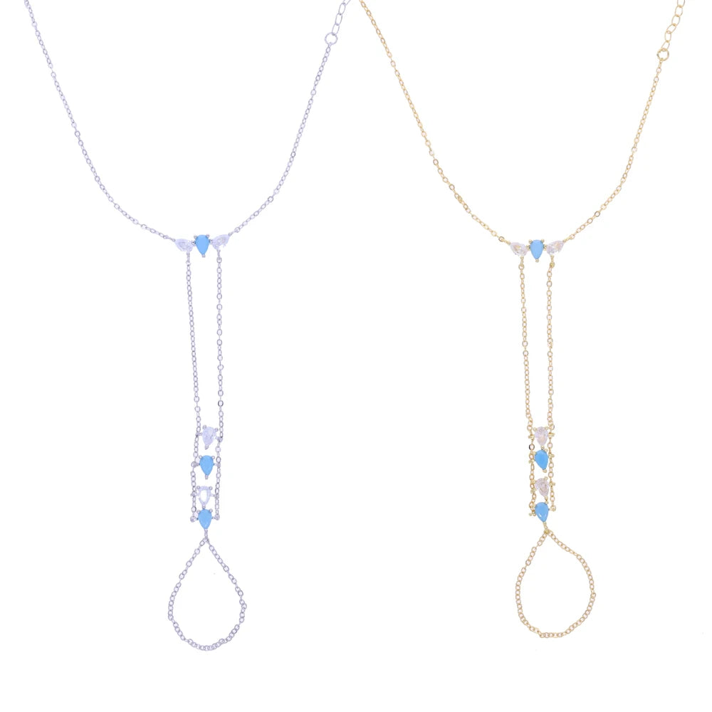 2025 New High Quality Geometric Bezel Setted Blue Turquoises Stone Summer Hot Fashion Jewelry Women Hand Chain Bracelet