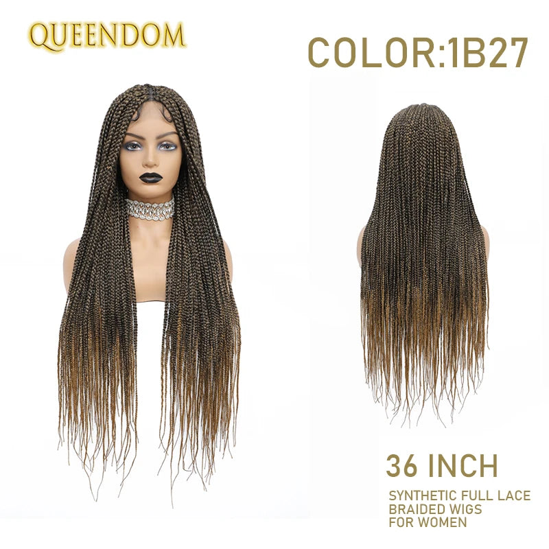 36" Knotless Box Braided Wig African black Women wig Full Lace Synthetic Braiding Hair Long Senegalese Twists wig Baby Hair
