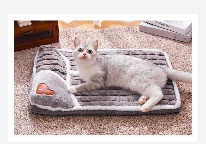 2024 NEW Winter Warm Dog Sleeping Mat Comfortable Dog Bed Plush Pet Mat for Small Medium Large Dogs Square Puppy Bed with Pillow