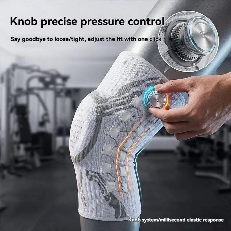 Right Leg Knob-Adjustable Sports Knee Brace with Spring Support Silicone Shock Absorption And Compression Knit for Knee Support