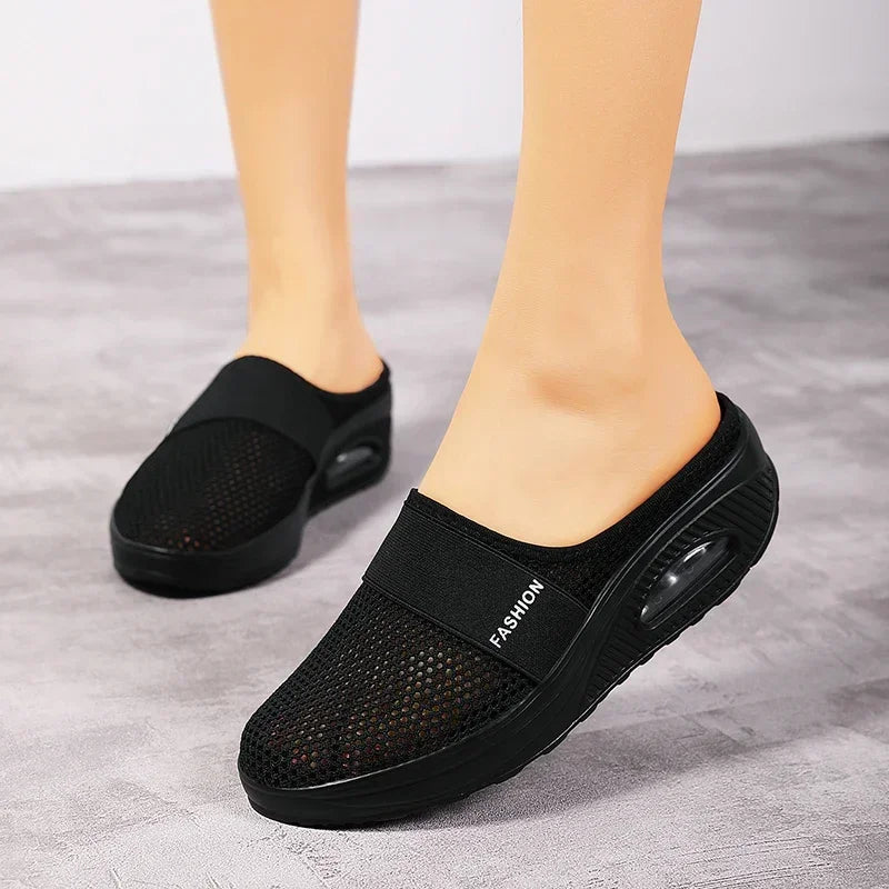 Air Cushion Slip-On Women Walking Shoes Orthopedic Diabetic Ladies Platform Mules Mesh Lightweight Slippers Wedge Female Sneaker