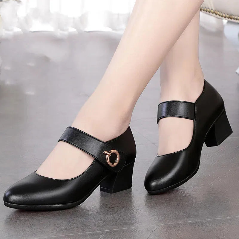 Zapatos De Mujer Women Cute Comfort Buckle Strap Black Patent Leather Height Increased Shoes Lady Cool Wine Red Heel Shoes E818