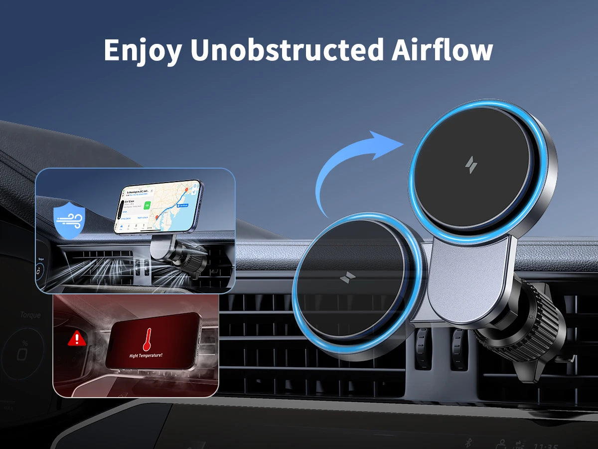 Qi2.2 25W Car Magnetic Wireless Charger Stand With Air-Cooling Fan For Magsafe iPhone17 16 15 14 13 12 Pro Max Fast Charging
