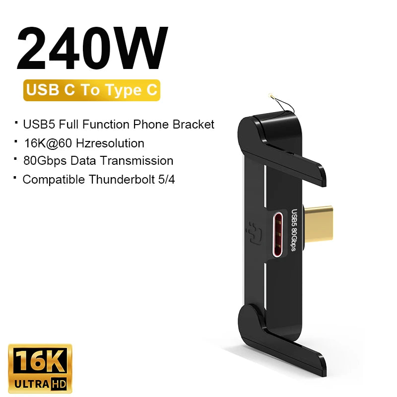 USB5.0 Type C Phone Stand Adapter 240W Fast Charging 120Gbps 16K Multi-function Foldable Converter Compatible Thunderbolt 5/4