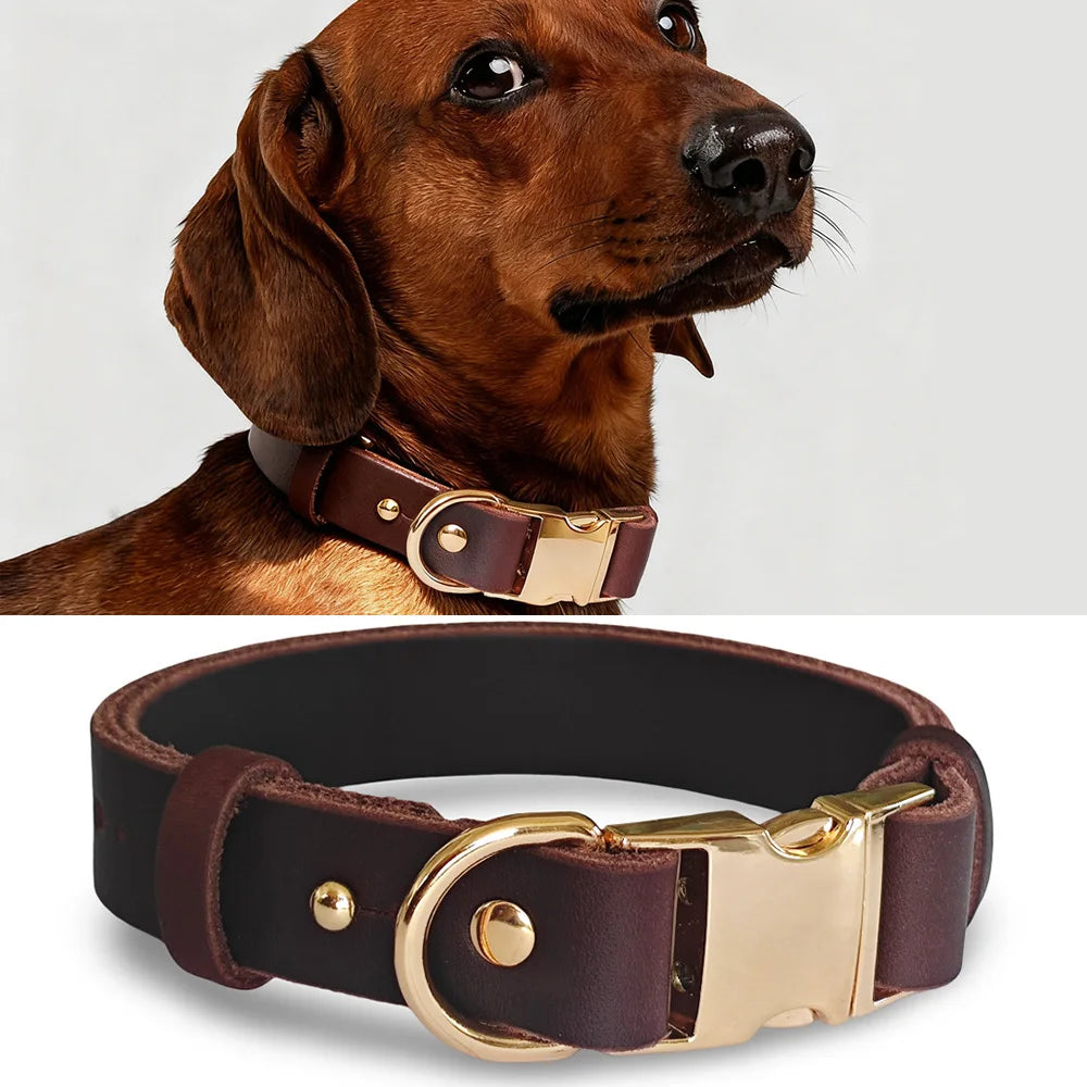 First-Layer Cowhide Dog Collar, 3 Sizes For Puppies/Small/Medium Dog, Soft Skin-Friendly Durable Outdoor Walking Dog Collar