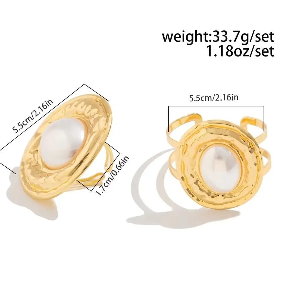 2pcs/set Exaggerated Bracelets Rings Set Irregular Geometric Jewelry Sets Gold Silver Color Elliptical Wide Bracelets
