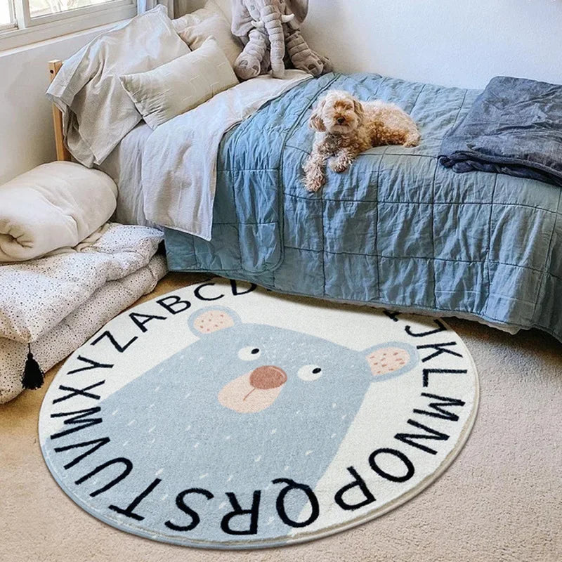 Rainbow cartoon Round Carpet Bedroom Animal Non-slip bedside area carpet Soft plush children's play mat Comfortable home decor