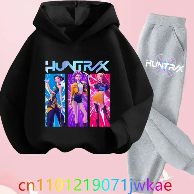 Kid K-Pop Demon Hunters Hooded Suit Toddler Girl Clothes KPop Demon Hunters Hoodie Set Girls Fashion Casual Sweatshirt New Movie