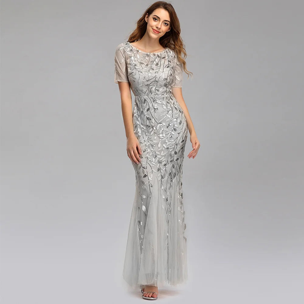 Sexy vintage Maxi Sequin cocktail Dress bridesmaid Prom Dresses for Women Casual Party Long sleeve club Bodycon Dress vestidos