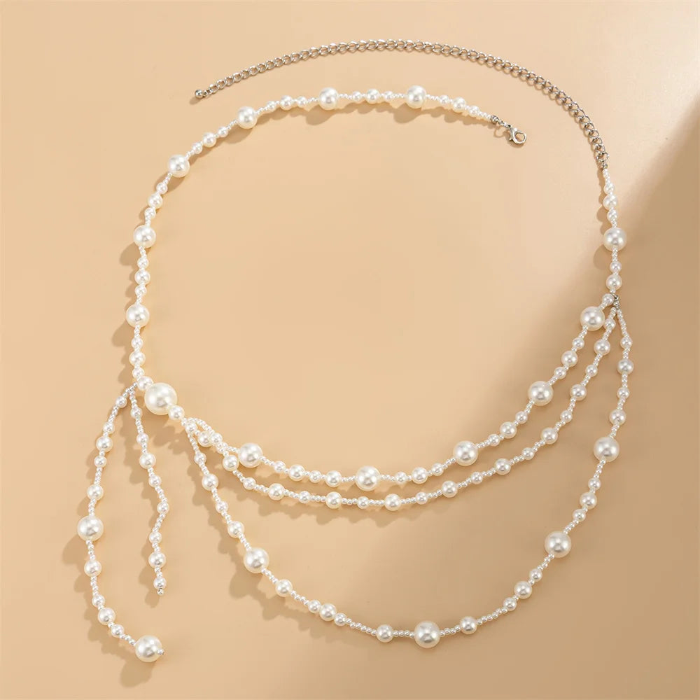 Fashion Multi-layer Imitation pearl Tassels Waist Chain for Women 2026 Retro Simple Body Chain Belts Body Jewelry Party Accessor