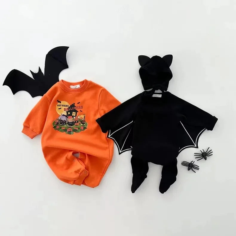 2025 Autumn New Baby Halloween Clothes Set Boy Girl Infant Long Sleeve Bat Tops + Pants + Hat 3pcs Suit Baby Halloween Costume