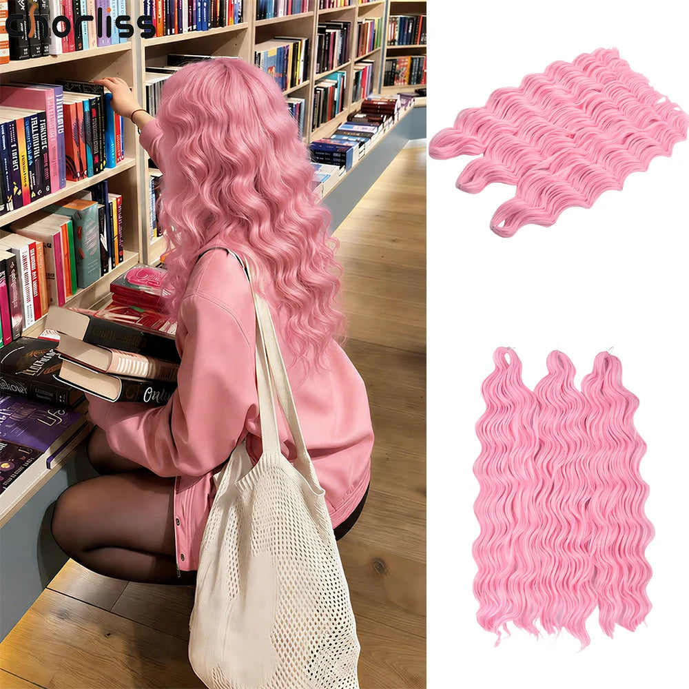 Anna Curl Synthetic Braiding Hair Loose Deep Wave 24 Inch Crochet Hair Extensions Water Wave Twist Pink Color Hair for Women