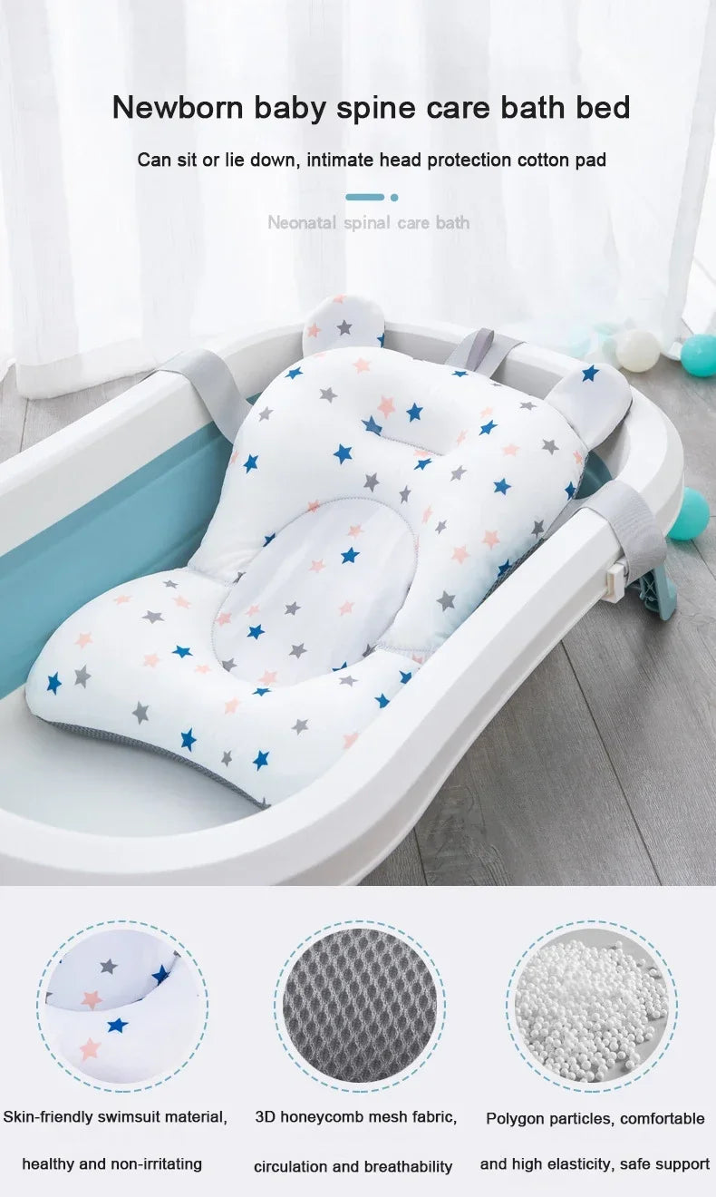 Baby Bath Seat Floating Water Pad Portable Foldable Baby Bathtub Pad Ajustable Bath Tub Shower Cushion Newborn Support Seat Mat